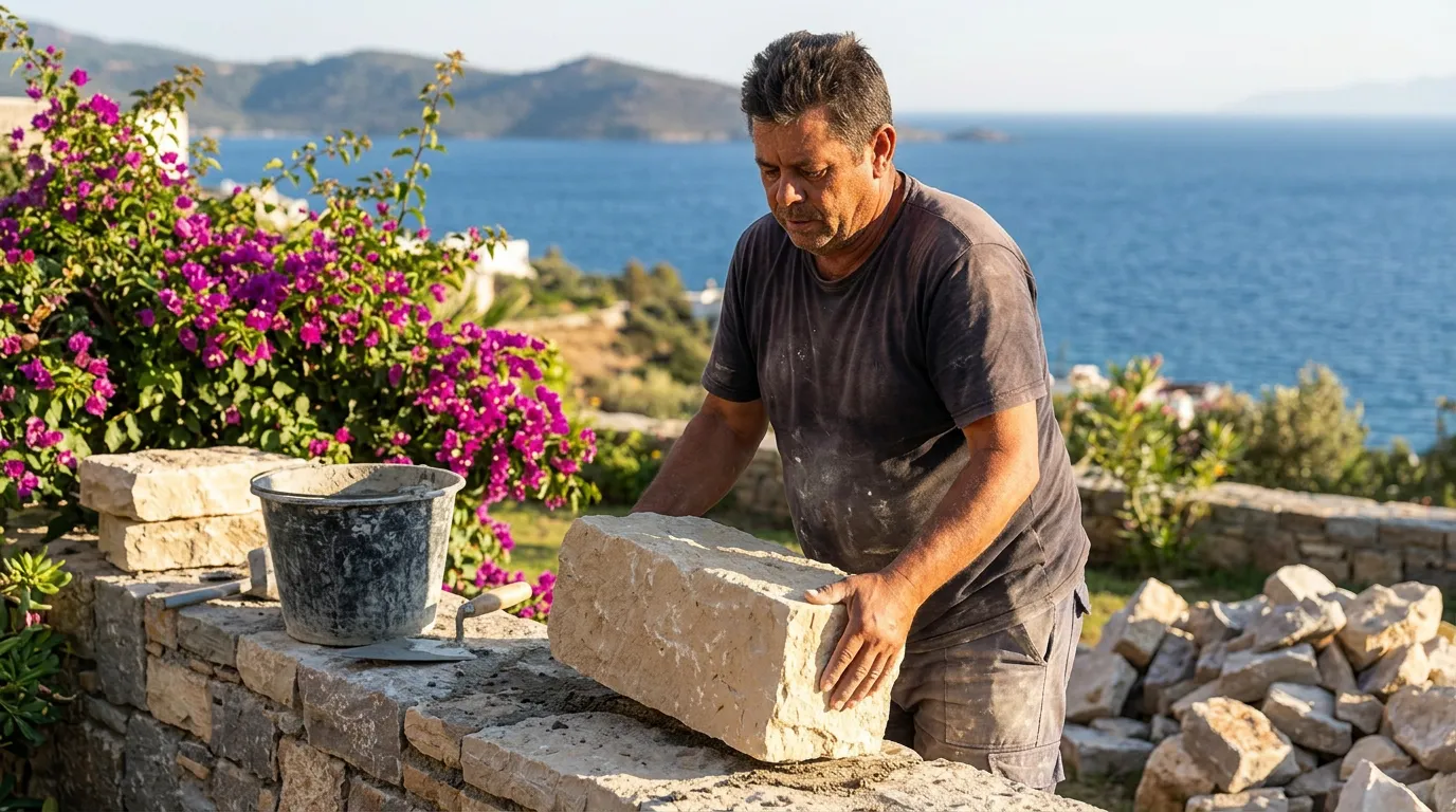 Bodrum Taş Duvar Örme hizmeti - Nihat Kızıl usta tadilat çalışması